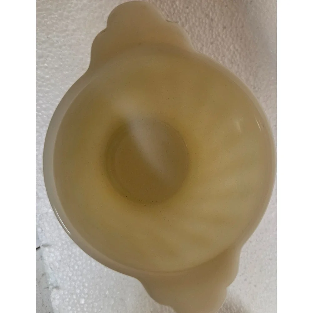 Old 1930's Fire King Glass Swirl Off-White Ivory Antique Cream and Sugar Set - Picture 10 of 11